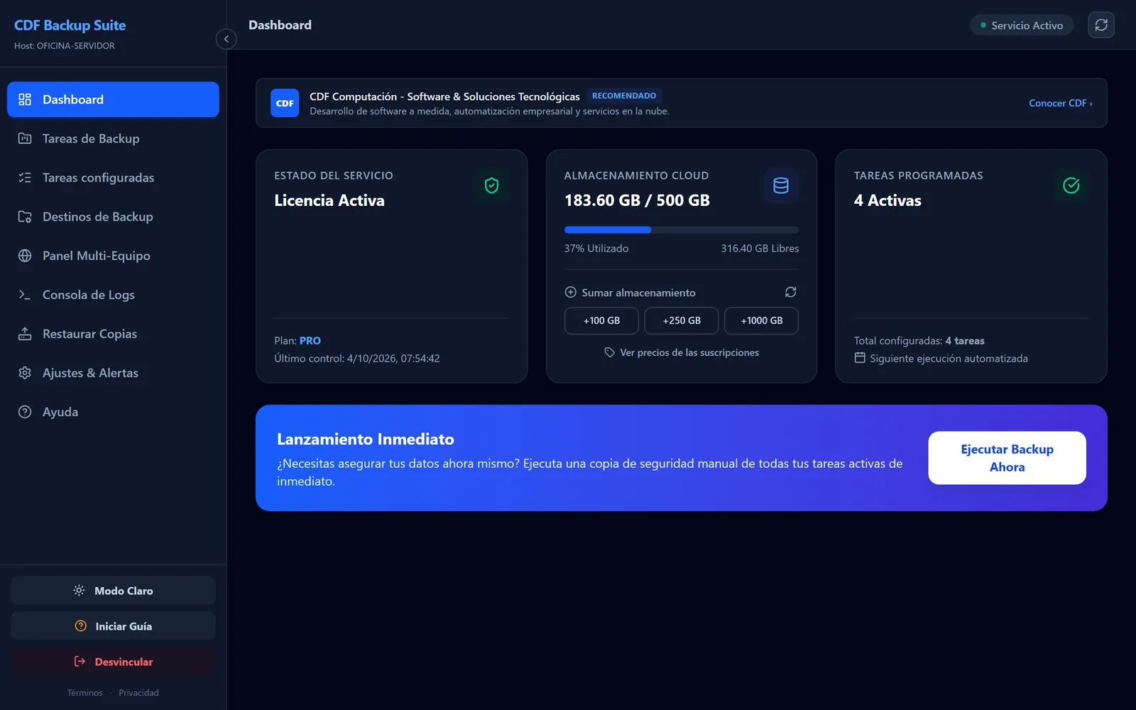 Programa de escritorio terminado, con su panel principal