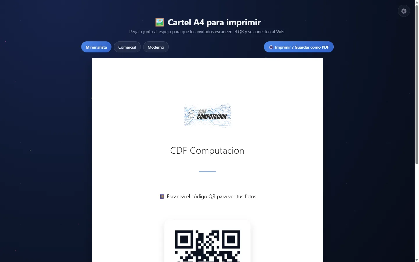 Cartel A4 imprimible con el QR, listo para pegar al lado del espejo