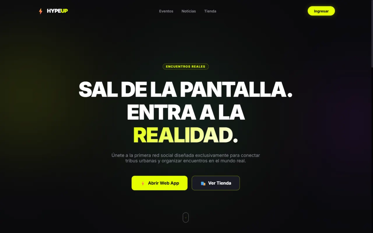 Captura de pantalla del sitio web de Hype Up