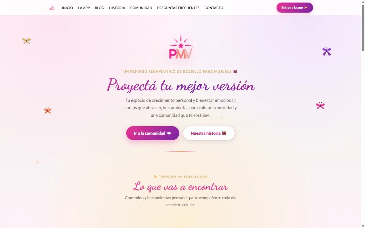 Captura de pantalla del sitio web de Proyectando mi Mejor Versión