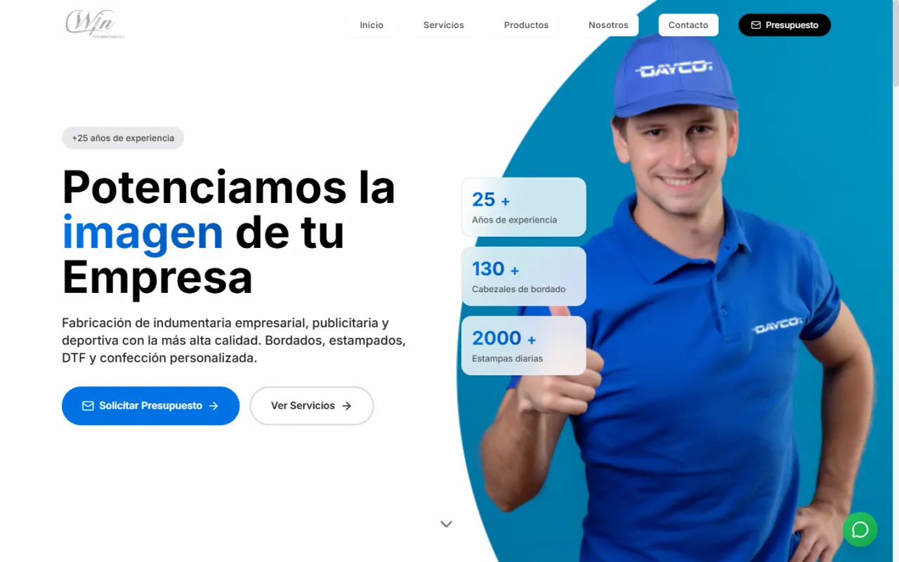 Captura de pantalla del sitio web de Win Indumentaria